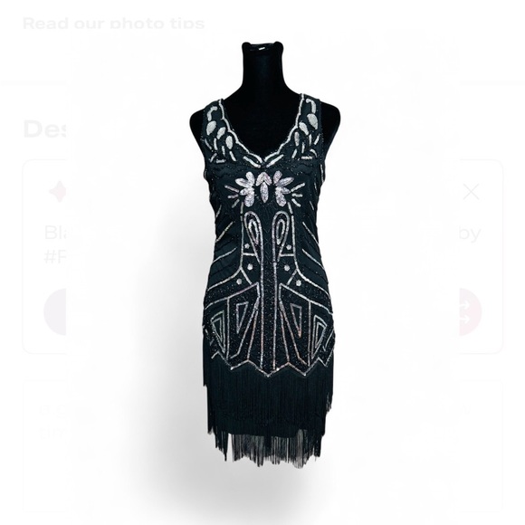 BABEYOND Dresses & Skirts - BABEYOND Black and Silve Flapper Beaded Mini Dress 1920s Fringed Great Grataby .
